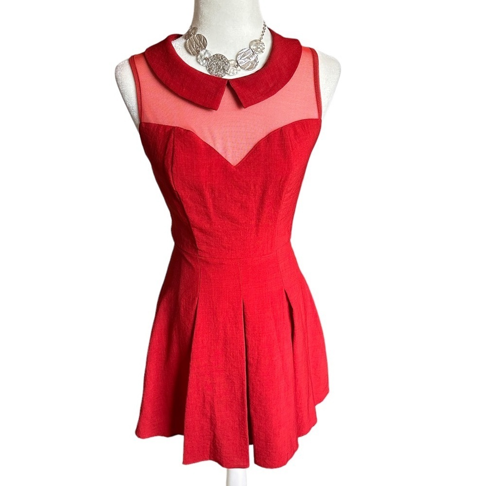 Lulu’s Red Collar Fit & Flair Skater Dress